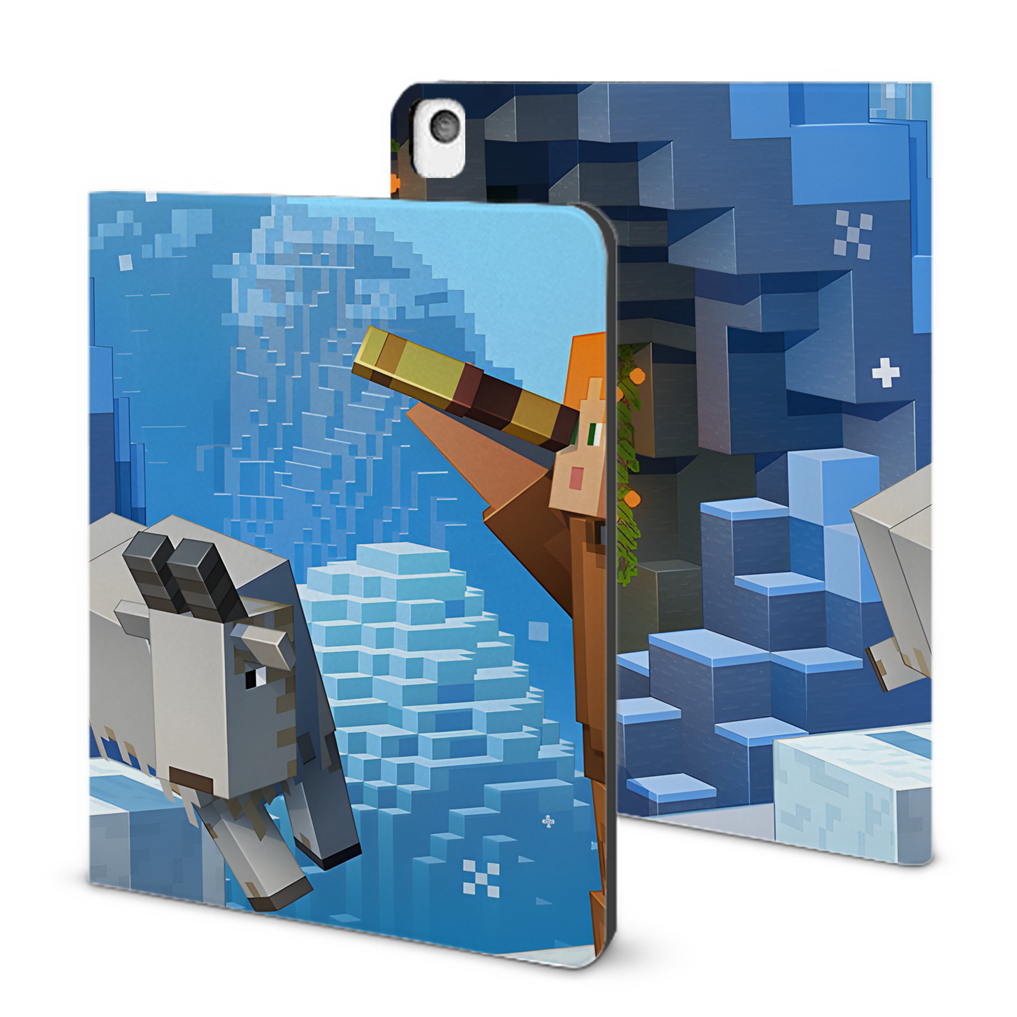 （画像用） マインクラフト ブロックの世界 Minecraft MC Block world IPadケース ペンホルダー付き ブックスタイルデザイン